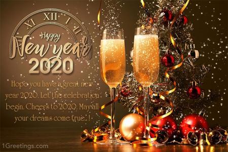 Happy New Year 2020 Greeting Card With Champagne