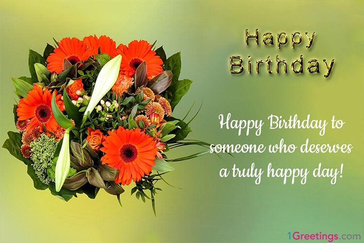 Happy Birthday Greeting Wishes Card With Flowers