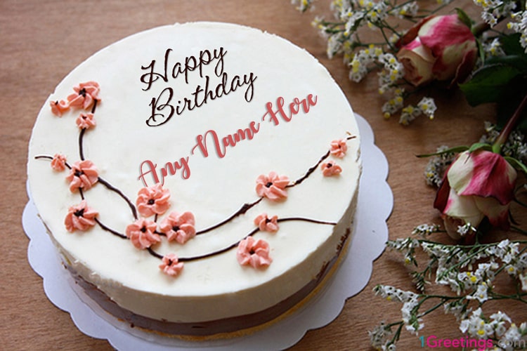 Beautiful Flower Birthday Cake With Name Image