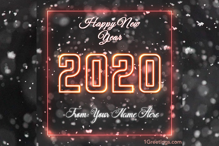 Neon Happy New Year 2020 Greeting Cards With My Name